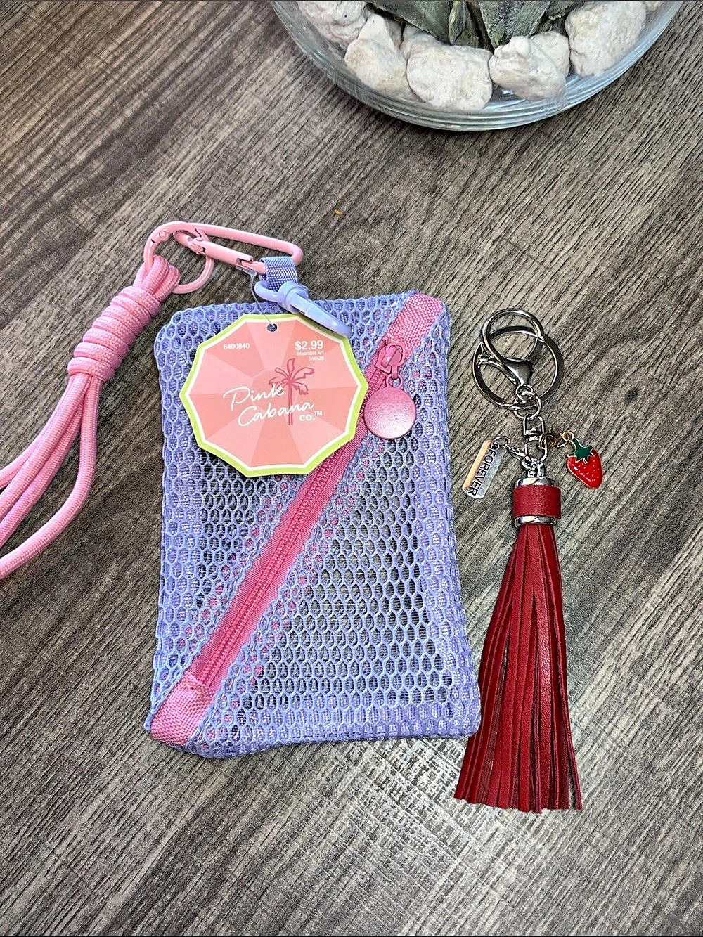 🔥5 for $25🔥 Pink Cabana Co. Purple/Pink Mesh Coin Pouch with Handmade Keychain